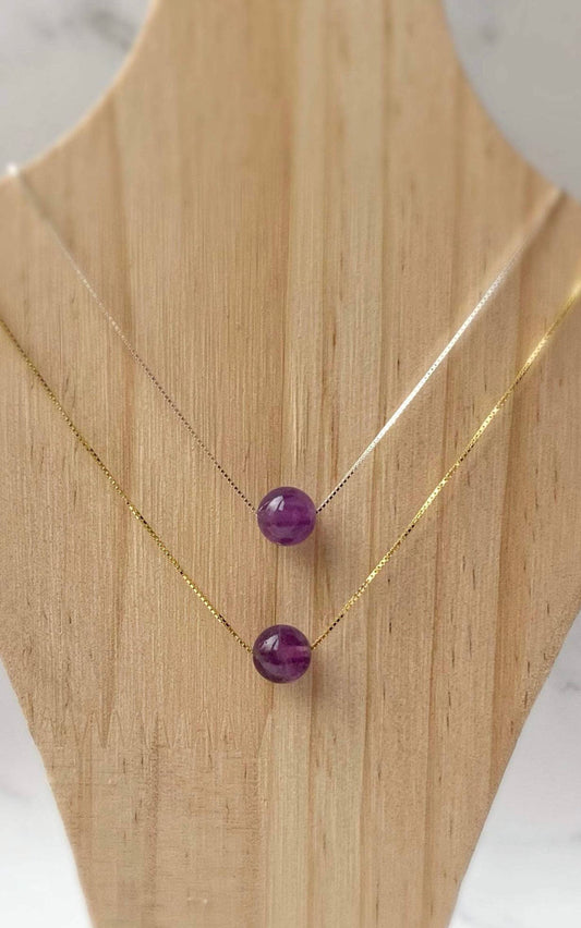 Amethyst Meditation Bead Necklace in Gold or Silver